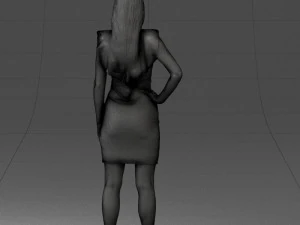 000163 Standing Woman in Pink Dress with Ruffled Neckline 0714 3dp 3D Print Model