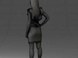 000163 Standing Woman in Pink Dress with Ruffled Neckline 0714 3dp 3D Print Model