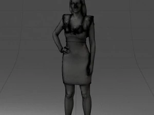 000163 Standing Woman in Pink Dress with Ruffled Neckline 0714 3dp 3D Print Model