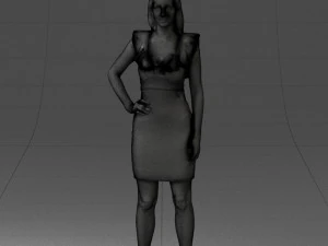 000163 Standing Woman in Pink Dress with Ruffled Neckline 0714 3dp 3D Print Model