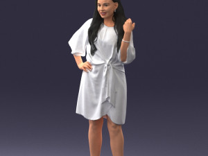 000164 Standing Woman in Stylish White Dress with Waist Tie 0714 3D Model