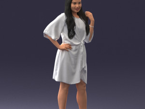 000164 Standing Woman in Stylish White Dress with Waist Tie 0714 3Dモデル