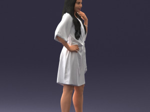 000164 Standing Woman in Stylish White Dress with Waist Tie 0714 3Dモデル