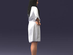 000164 Standing Woman in Stylish White Dress with Waist Tie 0714 3Dモデル
