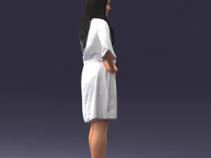000164 Standing Woman in Stylish White Dress with Waist Tie 0714 3D Model