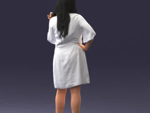 000164 Standing Woman in Stylish White Dress with Waist Tie 0714 3D Model