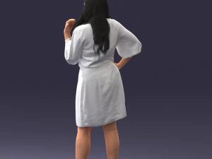 000164 Standing Woman in Stylish White Dress with Waist Tie 0714 3D Model