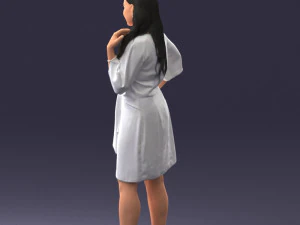 000164 Standing Woman in Stylish White Dress with Waist Tie 0714 3D Model