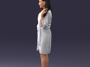 000164 Standing Woman in Stylish White Dress with Waist Tie 0714 3Dモデル