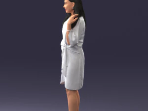 000164 Standing Woman in Stylish White Dress with Waist Tie 0714 3D Model