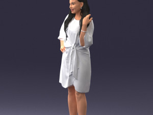 000164 Standing Woman in Stylish White Dress with Waist Tie 0714 3Dモデル