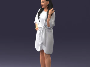 000164 Standing Woman in Stylish White Dress with Waist Tie 0714 3D Model