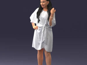 000164 Standing Woman in Stylish White Dress with Waist Tie 0714 3D Model