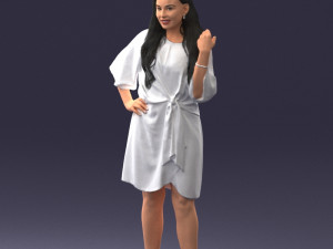 000164 Standing Woman in Stylish White Dress with Waist Tie 0714 3Dモデル