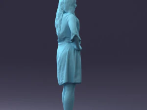 000164 Standing Woman in Stylish White Dress with Waist Tie 0714 3D Model