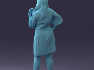 000164 Standing Woman in Stylish White Dress with Waist Tie 0714 3D Model