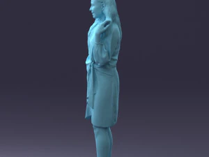 000164 Standing Woman in Stylish White Dress with Waist Tie 0714 3D Model