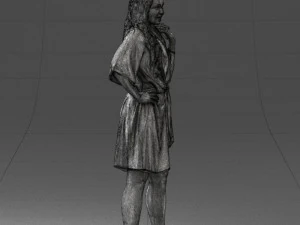 000164 Standing Woman in Stylish White Dress with Waist Tie 0714 3D Model