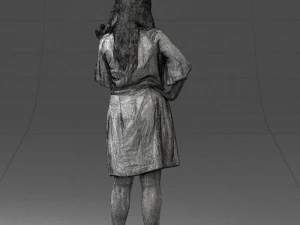 000164 Standing Woman in Stylish White Dress with Waist Tie 0714 3D Model