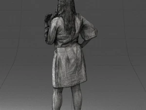 000164 Standing Woman in Stylish White Dress with Waist Tie 0714 3D Model