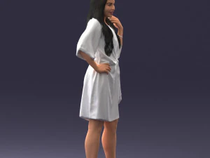 000164 Mulher em p&eacute; com elegante vestido branco com gravata na cintura 0714 3dp Modelo de Impressão 3D