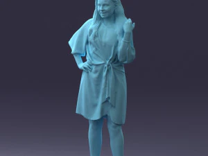 000164 Mulher em p&eacute; com elegante vestido branco com gravata na cintura 0714 3dp Modelo de Impressão 3D