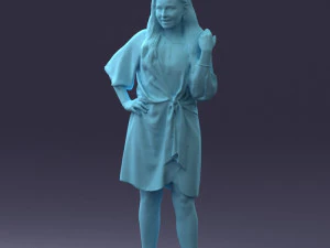 000164 Mulher em p&eacute; com elegante vestido branco com gravata na cintura 0714 3dp Modelo de Impressão 3D