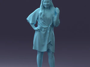 000164 Mulher em p&eacute; com elegante vestido branco com gravata na cintura 0714 3dp Modelo de Impressão 3D