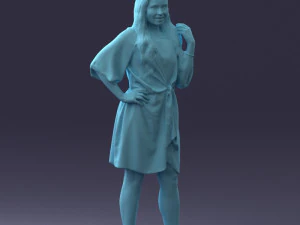 000164 Mulher em p&eacute; com elegante vestido branco com gravata na cintura 0714 3dp Modelo de Impressão 3D