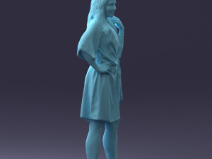 000164 Standing Woman in Stylish White Dress with Waist Tie 0714 3dp Modèles 3D en vedette