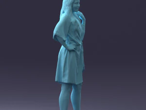 000164 Mulher em p&eacute; com elegante vestido branco com gravata na cintura 0714 3dp Modelo de Impressão 3D