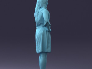 000164 Standing Woman in Stylish White Dress with Waist Tie 0714 3dp Modèles 3D en vedette