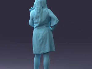 000164 Mulher em p&eacute; com elegante vestido branco com gravata na cintura 0714 3dp Modelo de Impressão 3D