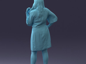 000164 Standing Woman in Stylish White Dress with Waist Tie 0714 3dp Modèles 3D en vedette