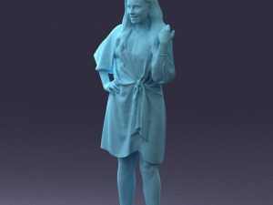 000164 Standing Woman in Stylish White Dress with Waist Tie 0714 3dp Modèles 3D en vedette