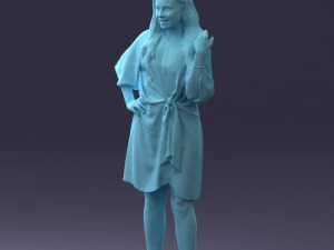 000164 Mulher em p&eacute; com elegante vestido branco com gravata na cintura 0714 3dp Modelo de Impressão 3D