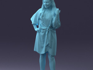 000164 Standing Woman in Stylish White Dress with Waist Tie 0714 3dp Modèles 3D en vedette