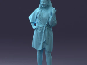 000164 Mulher em p&eacute; com elegante vestido branco com gravata na cintura 0714 3dp Modelo de Impressão 3D