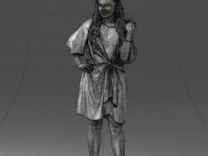 000164 Mulher em p&eacute; com elegante vestido branco com gravata na cintura 0714 3dp Modelo de Impressão 3D