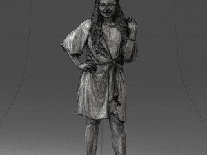 000164 Standing Woman in Stylish White Dress with Waist Tie 0714 3dp Modèles 3D en vedette