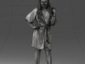 000164 Mulher em p&eacute; com elegante vestido branco com gravata na cintura 0714 3dp Modelo de Impressão 3D