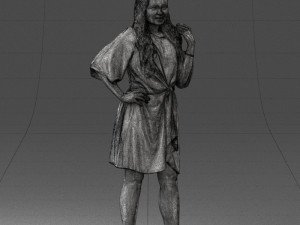 000164 Standing Woman in Stylish White Dress with Waist Tie 0714 3dp Modèles 3D en vedette
