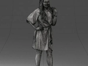 000164 Mulher em p&eacute; com elegante vestido branco com gravata na cintura 0714 3dp Modelo de Impressão 3D