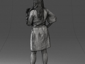 000164 Standing Woman in Stylish White Dress with Waist Tie 0714 3dp Modèles 3D en vedette