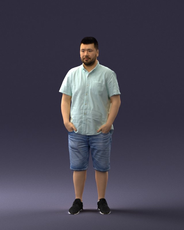 000165 Standing Man in Casual Summer Clothes 0716 3Dモデル .c4d .max .obj .3ds .fbx .stl .blend