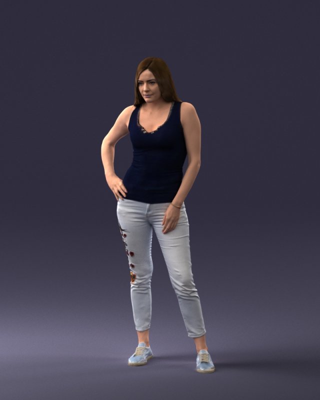000166 Woman in Casual Embroidered Jeans and Tank Top 0718 Modelo 3D .c4d .max .obj .3ds .fbx .stl .blend 