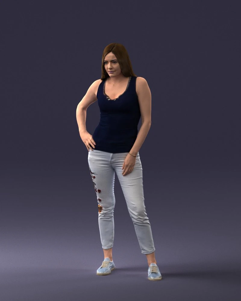 000166 Mulher em Jeans Bordados Casuais e Regata 0718 Modelo 3D .c4d .max .obj .3ds .fbx .stl .blend