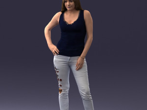 000166 Woman in Casual Embroidered Jeans and Tank Top 0718 Modelo 3D
