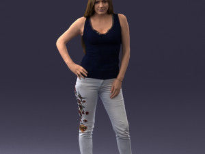 000166 Woman in Casual Embroidered Jeans and Tank Top 0718 Modelo 3D