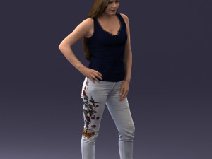 000166 Woman in Casual Embroidered Jeans and Tank Top 0718 Modelo 3D